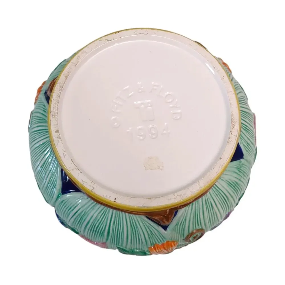 VTG Fitz & Floyd 1994 Hand-Painted Majolica Raised Ceramic FLORAL BOWL~PLANTER